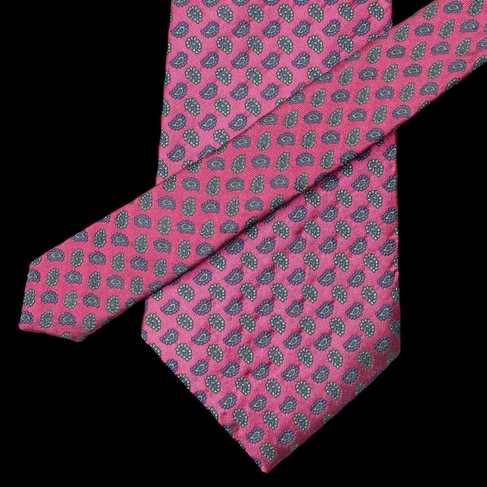 J.Crew Silk Tie Mens Necktie Made USA Magenta Pink Green Paisley 55x4 Inches